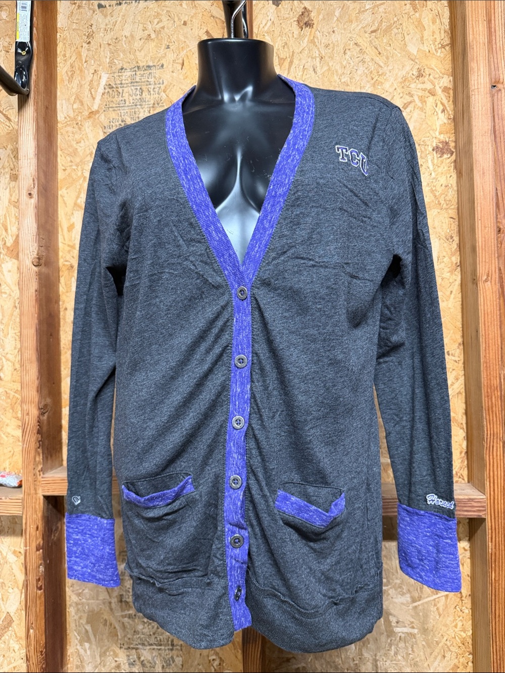 TCU Women’s Charcoal and Purple Button Cardigan Sweater